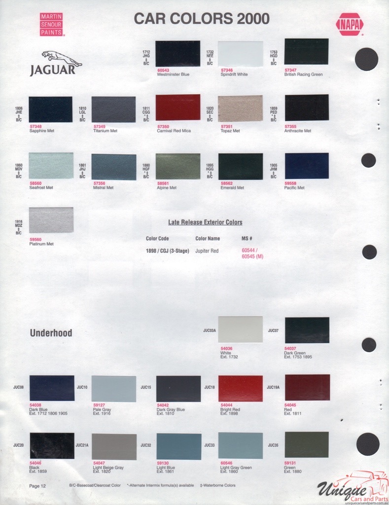 2000 Jaguar Paint Charts Martin-Senour 1